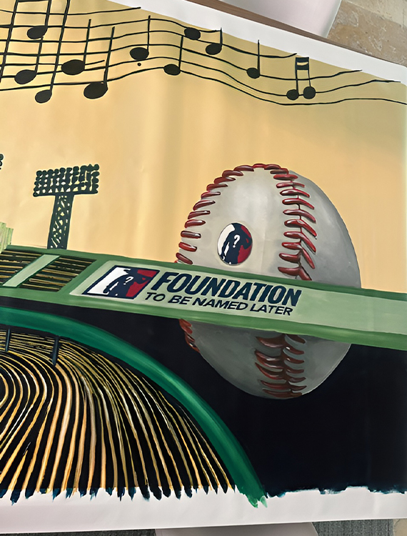 a mural of a baseball stadium