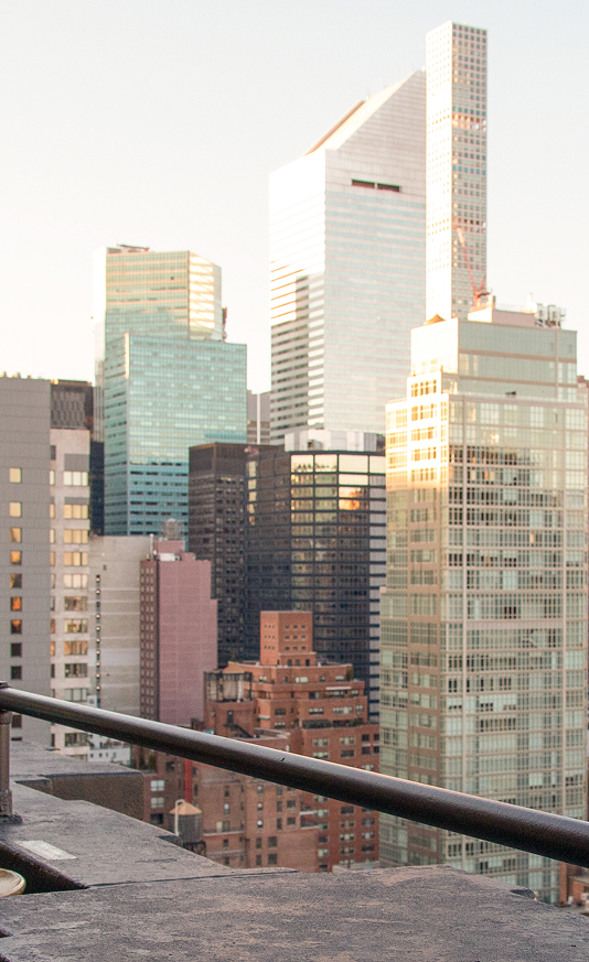a city skyline with tall buildings