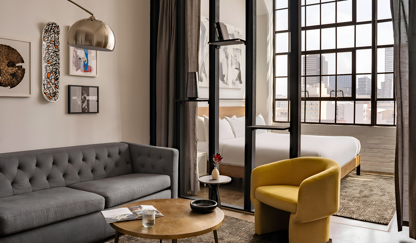 a living room with a couch and a coffee table