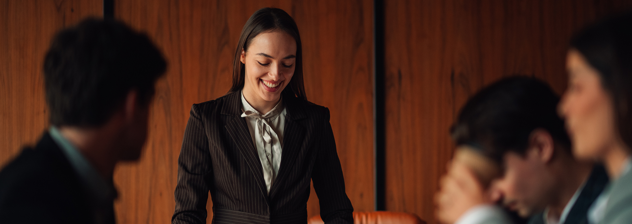 a woman smiling at something