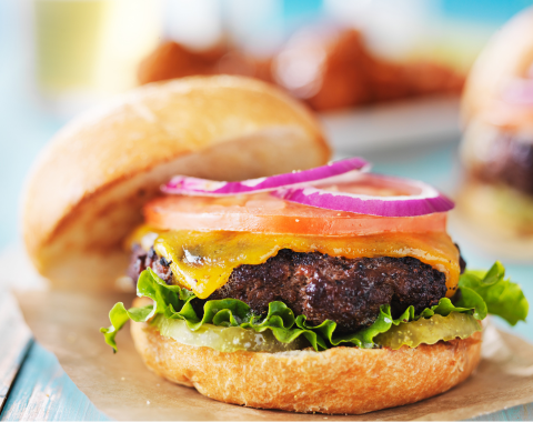 a close up of a burger