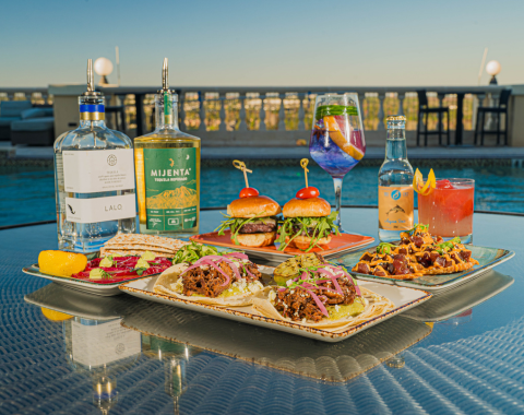 a table with food and drinks on it