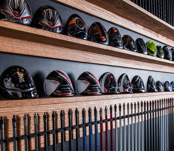 a shelf with several different colored objects