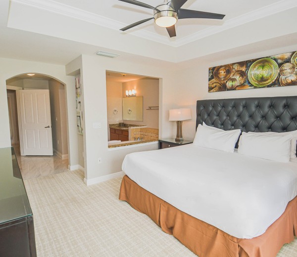 a bedroom with a large bed