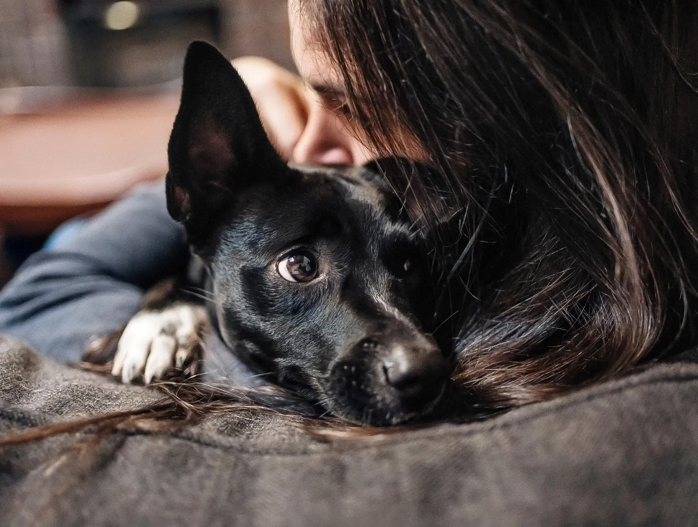 a woman with a dog