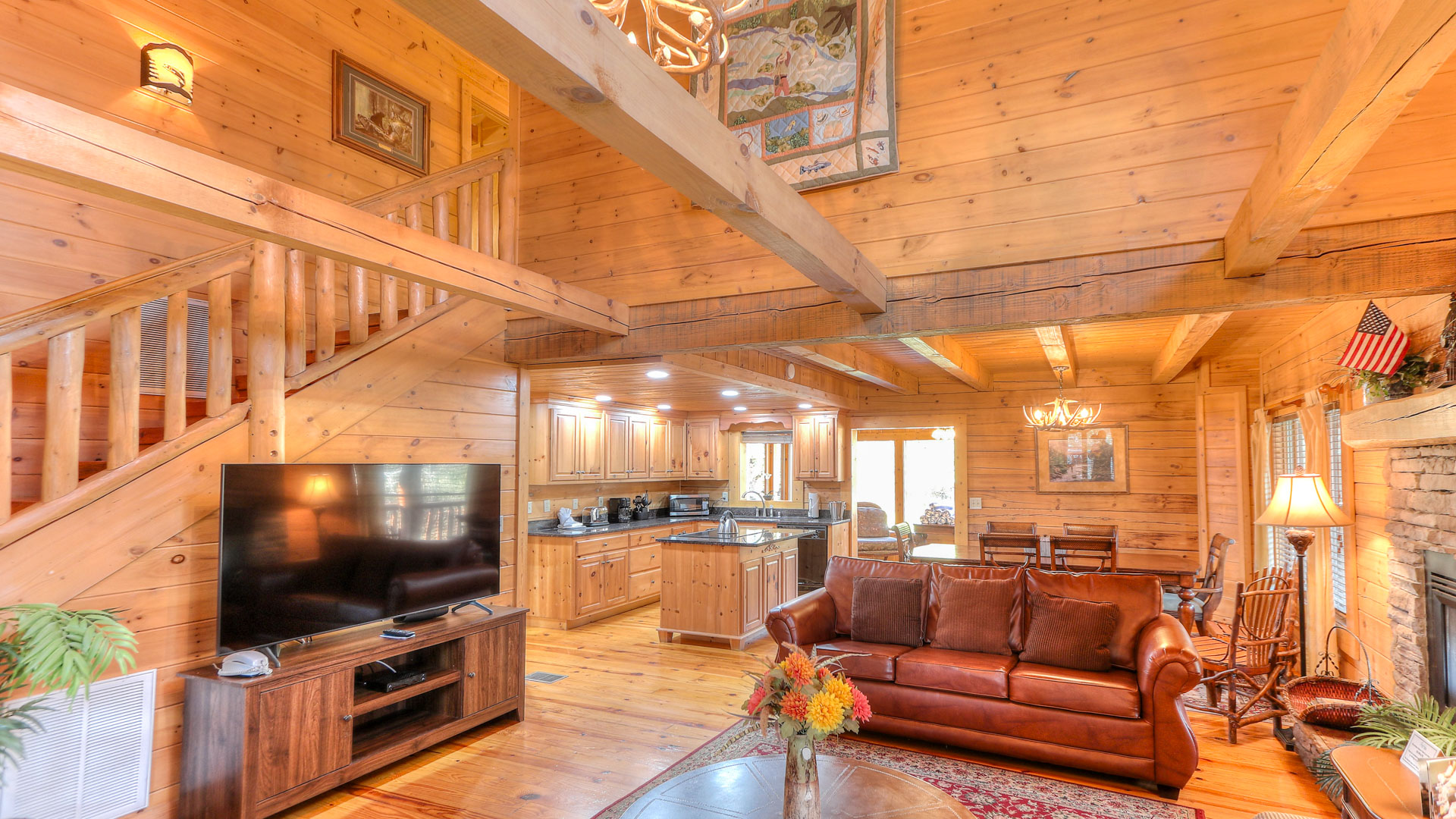 a living room with a couch and a television