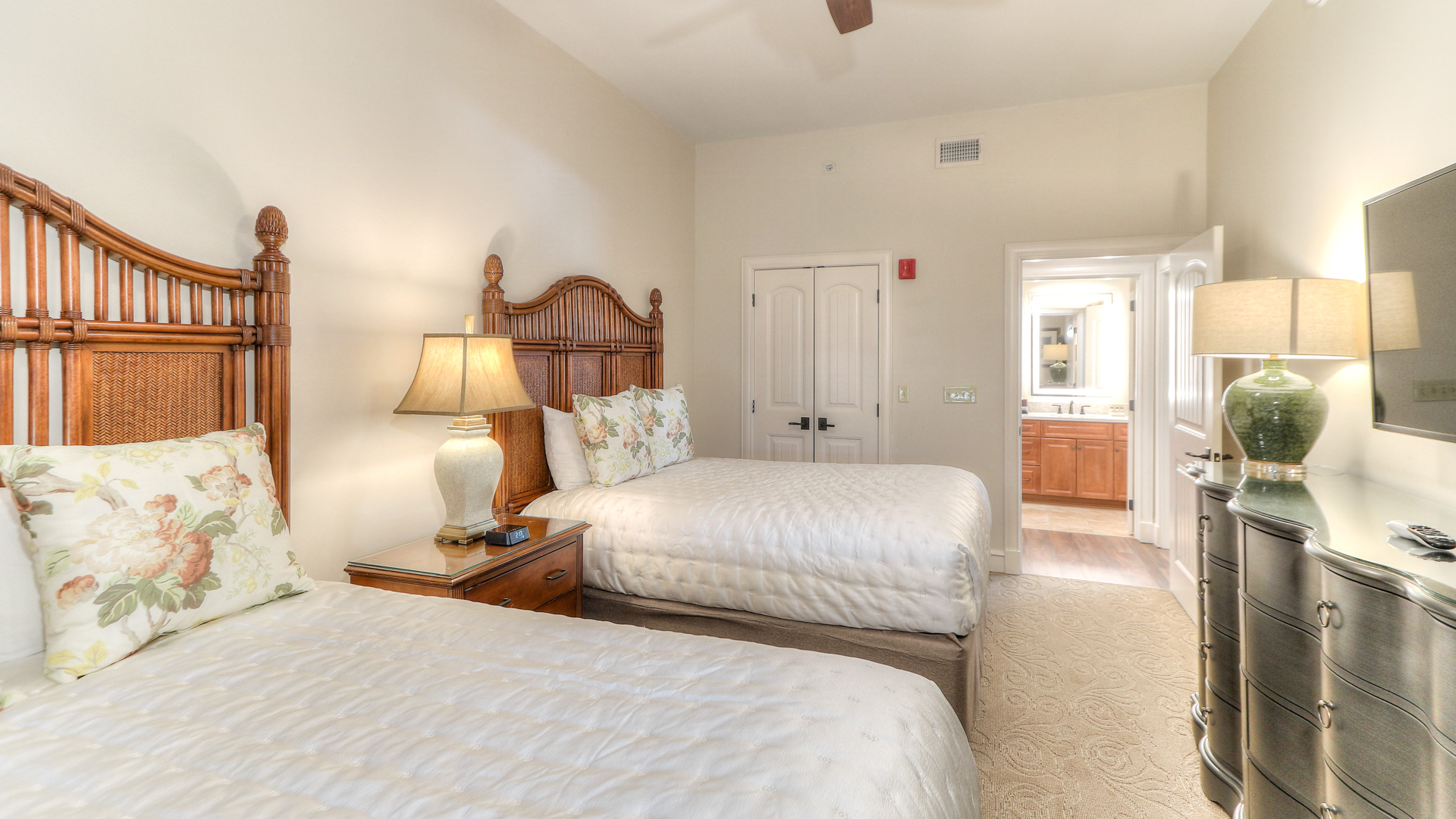 a bedroom with two beds
