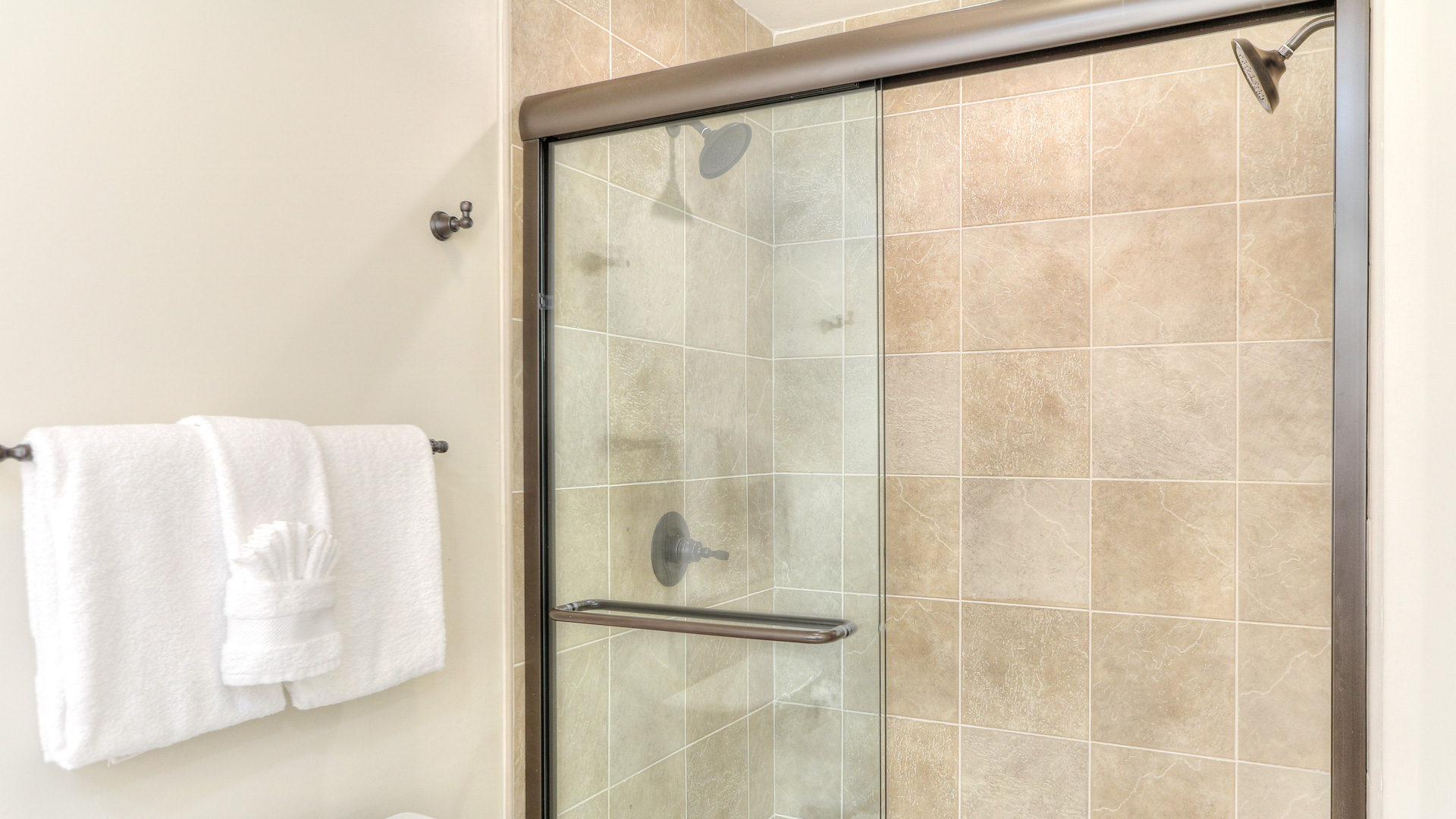 a shower with a glass door