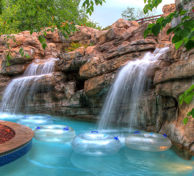 a pool with water and rocks
