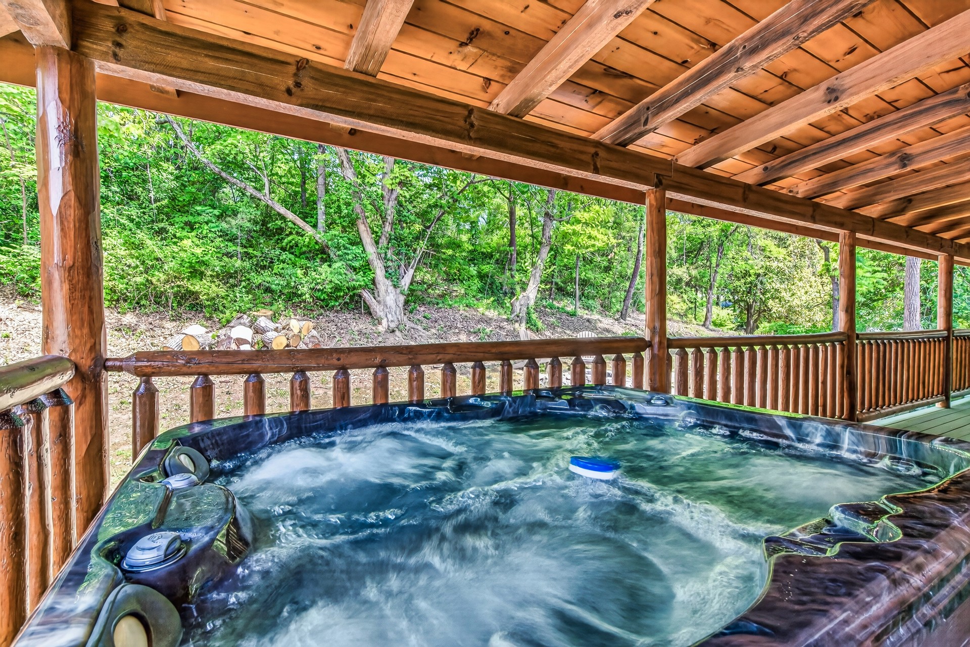 a hot tub on a deck