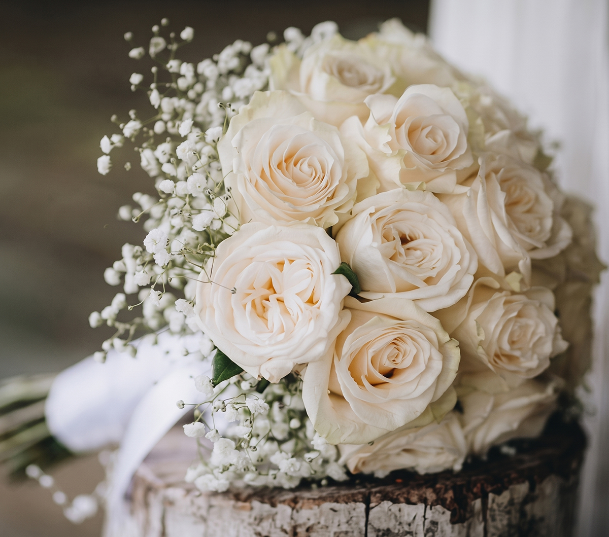 a bouquet of white roses