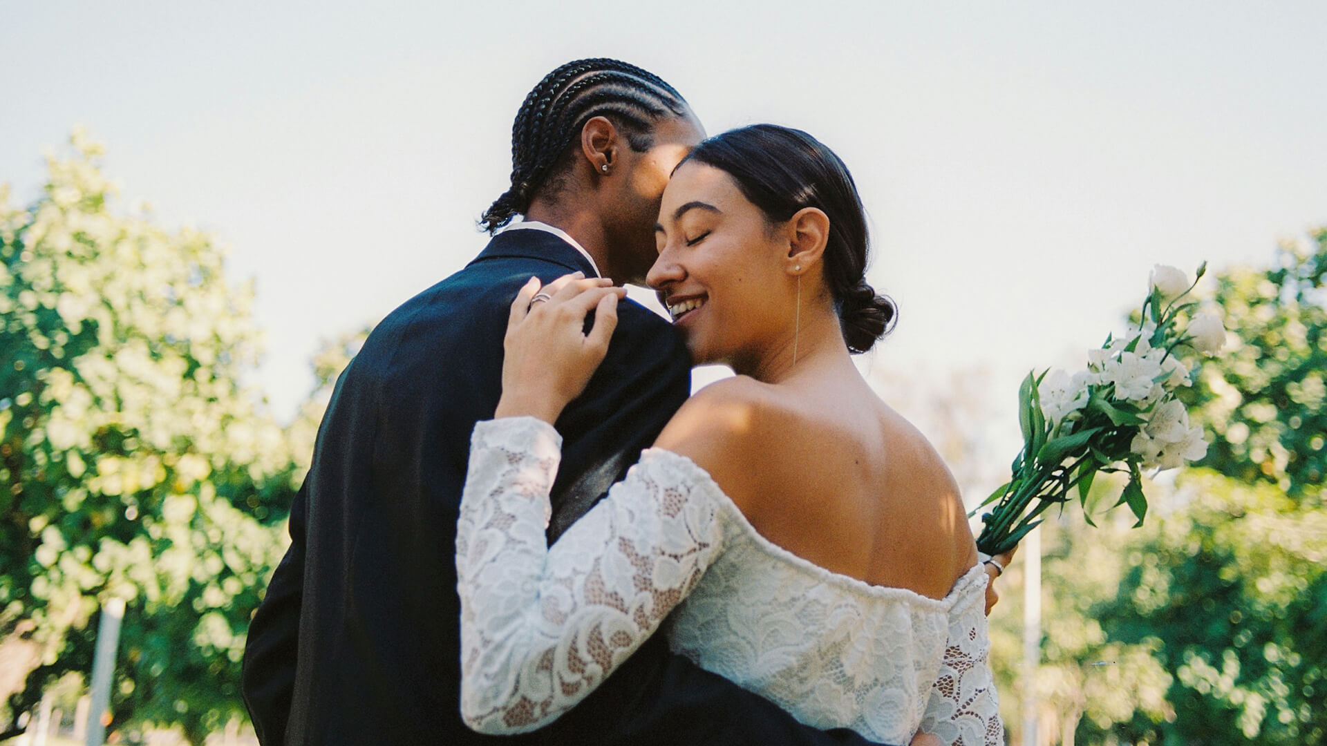 a man and woman hugging