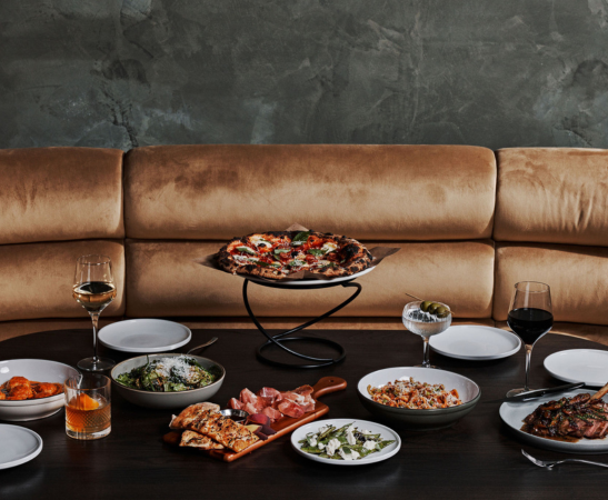 a table full of food and drinks