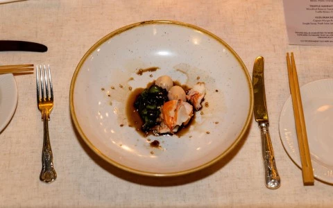 a plate with food on it