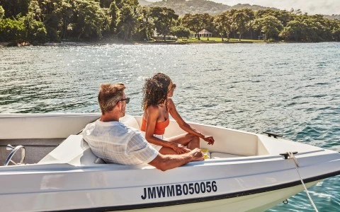 a man and woman in a boat