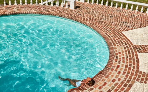 a person in a pool