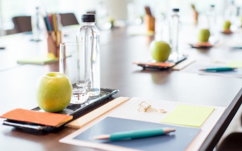 Closeup of a table ready for a business meeting 