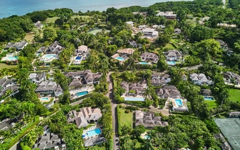 a group of houses with trees around it
