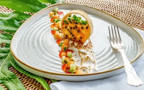 a plate of food with a fork
