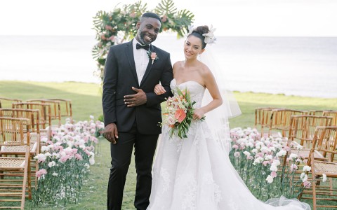 a man and woman in a wedding dress