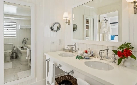 a bathroom with a mirror and sinks
