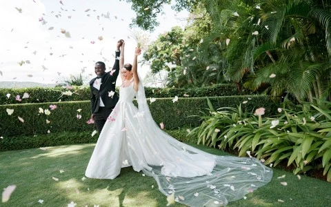 a man and woman in a wedding dress