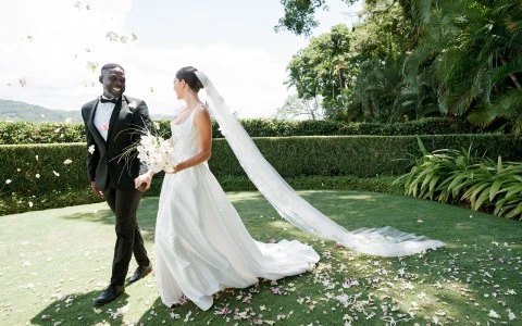 a man and woman in a wedding dress