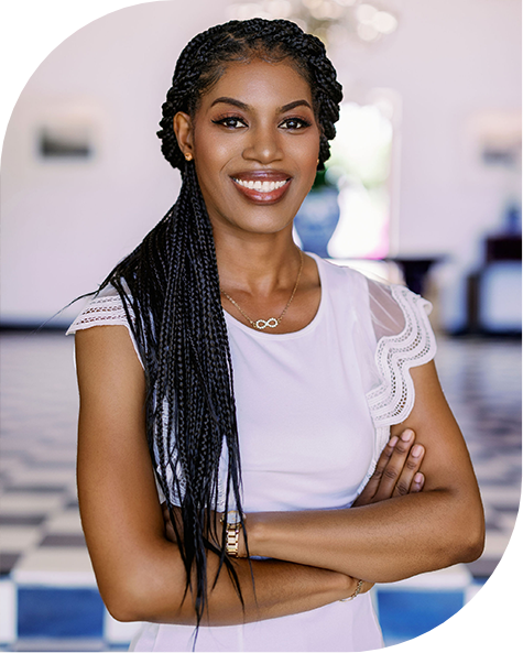 a woman with braided hair smiling
