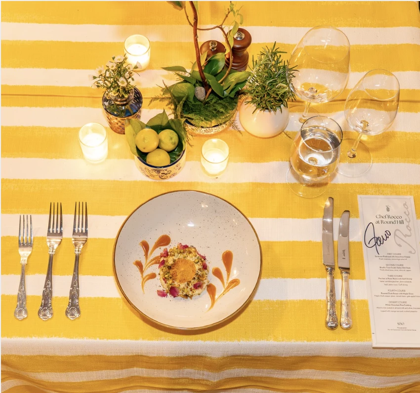 a table with a plate and cutlery