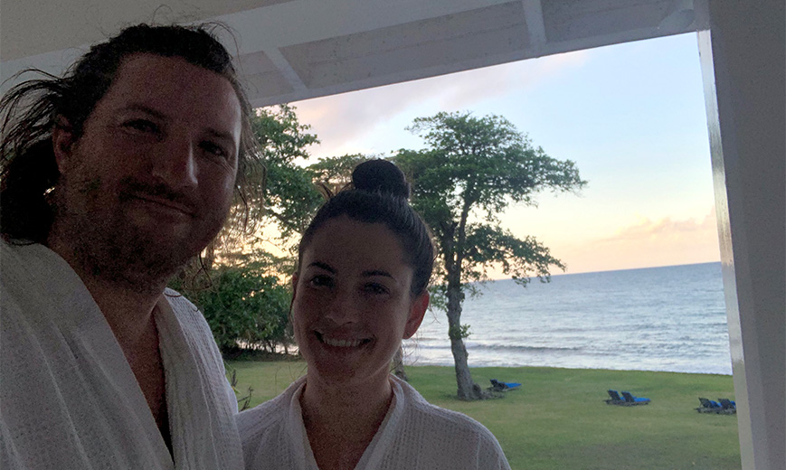 a man and woman taking a selfie