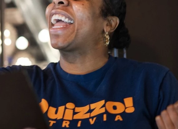 a woman laughing 