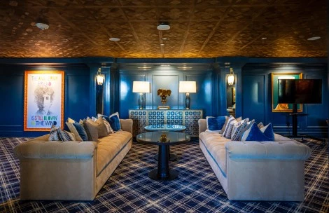 a room with a couch and a table