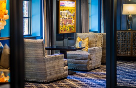 a room with chairs and a table