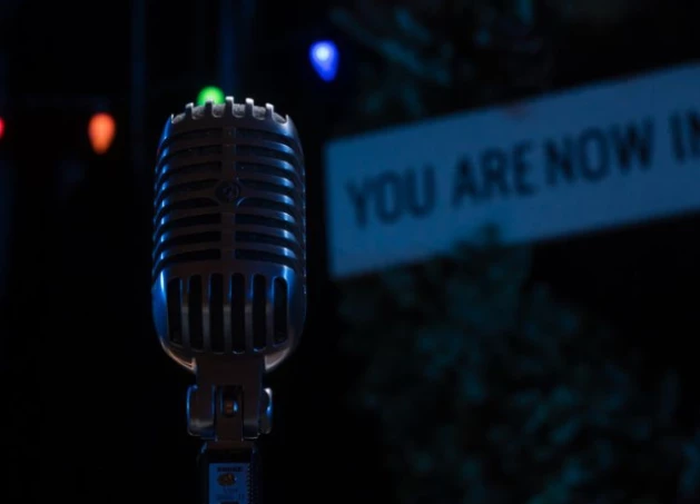 a microphone on a stand