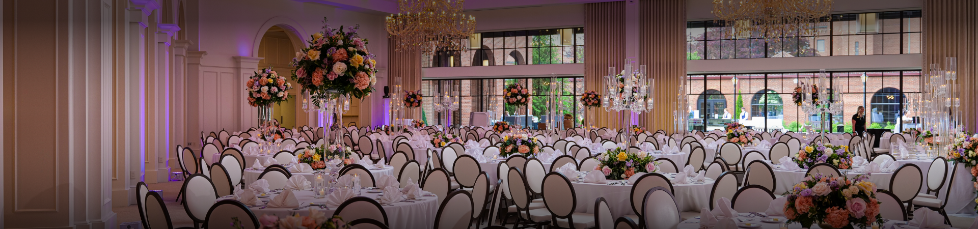 a room with tables and chairs
