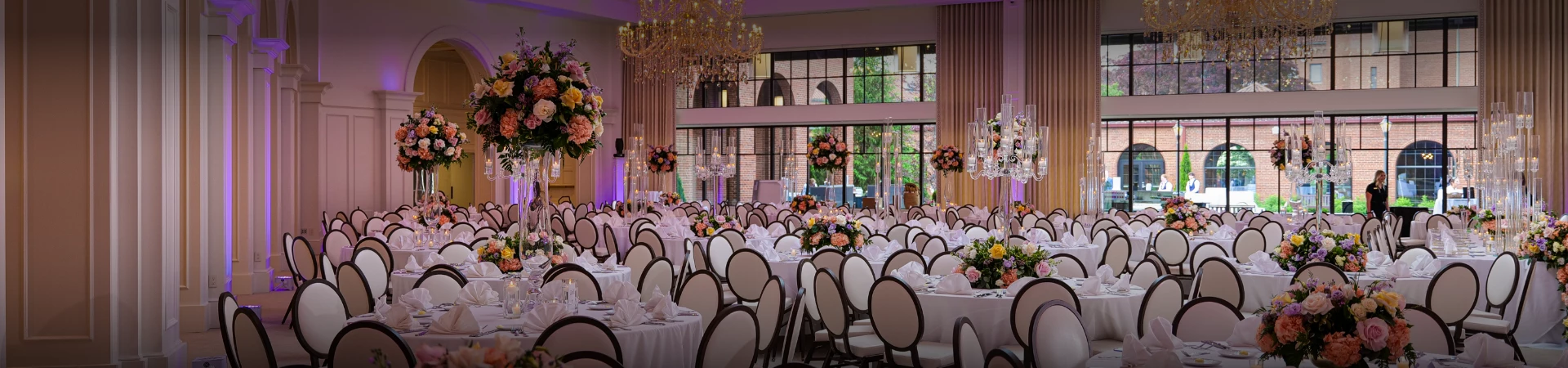 a room with tables and chairs