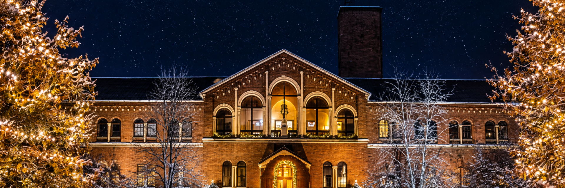 a building with lights on the front