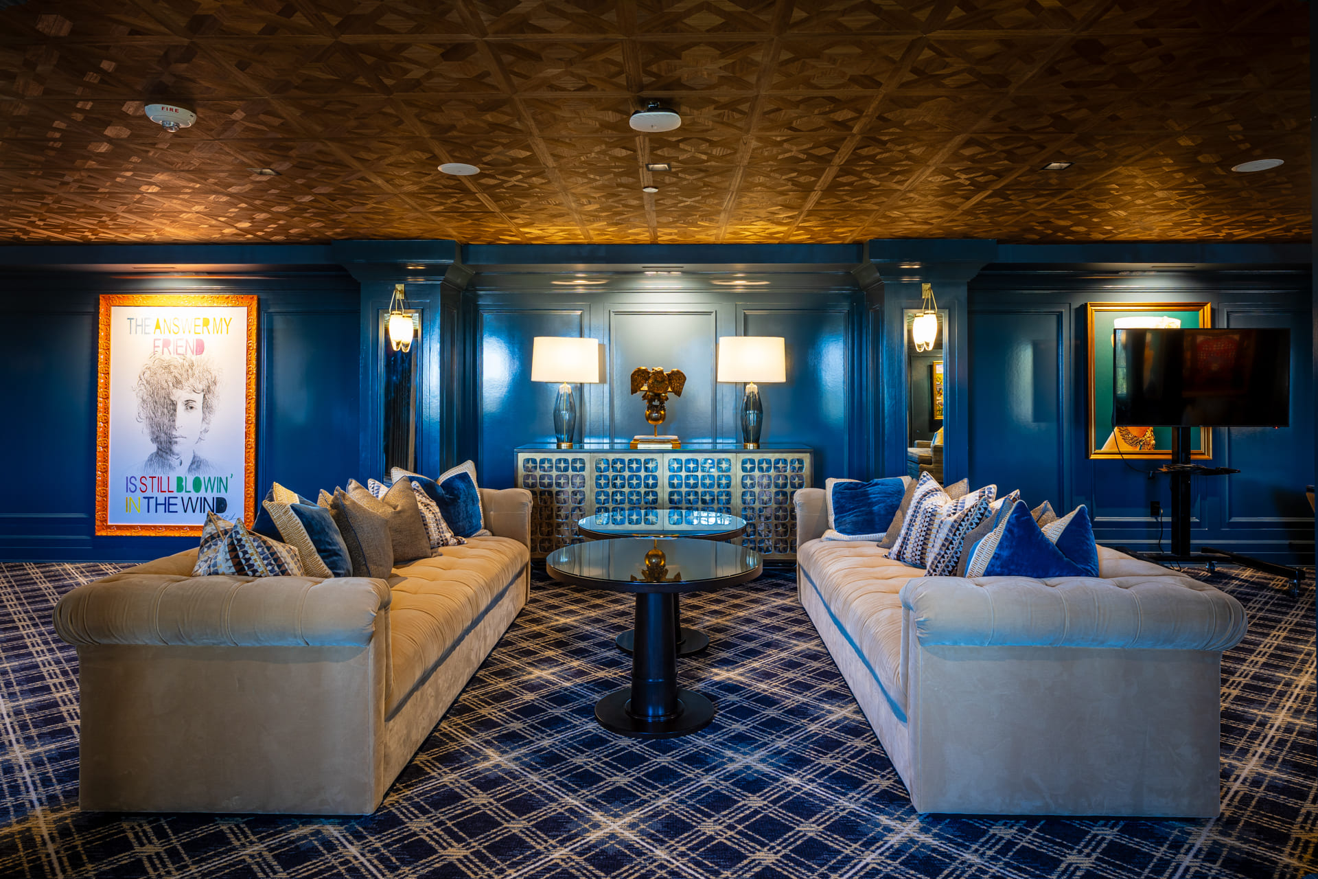 a room with a couch and a table