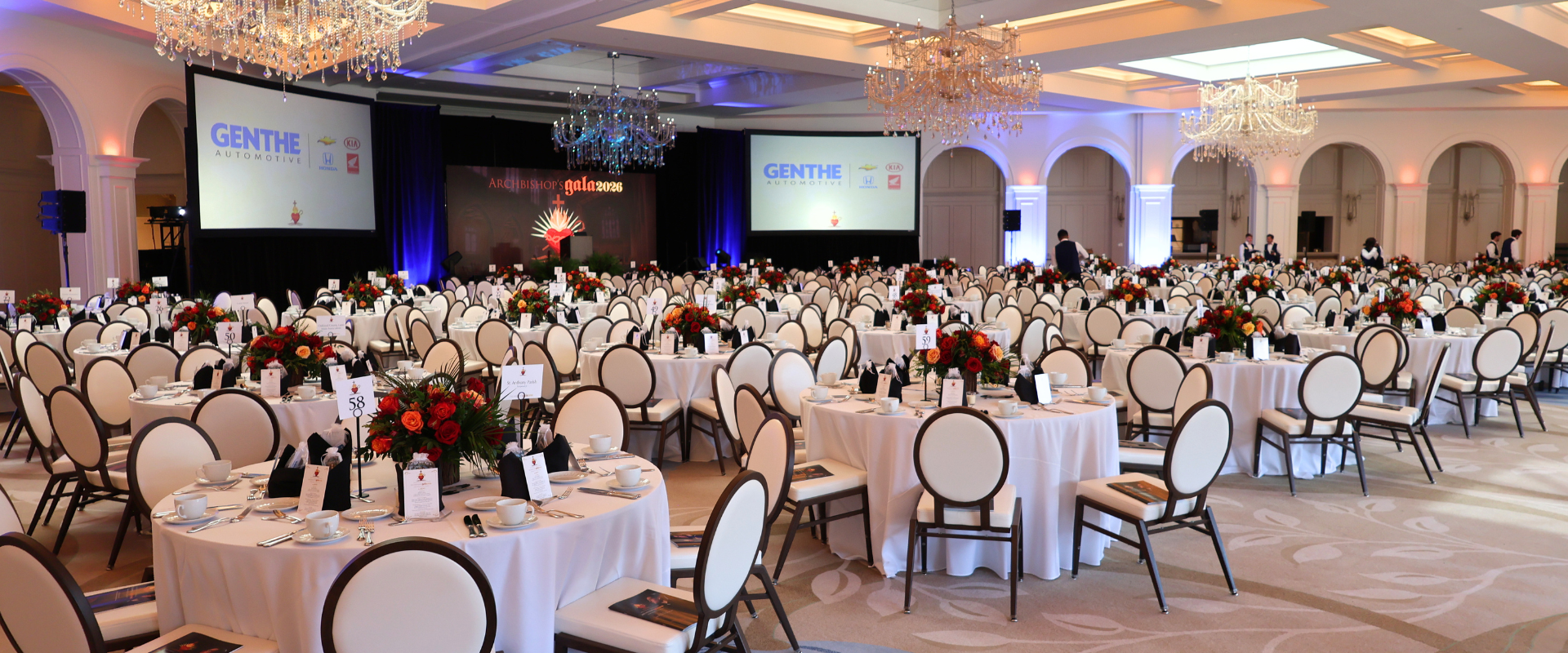 a large room with tables and chairs
