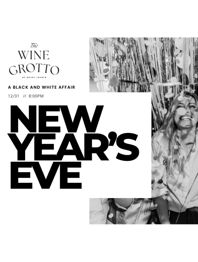 a woman smiling in front of a white and black text