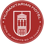 a red circle with a white logo