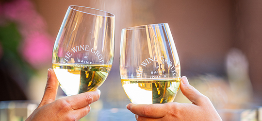 two hands holding glasses of wine