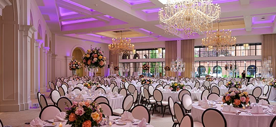 a room with tables and chairs