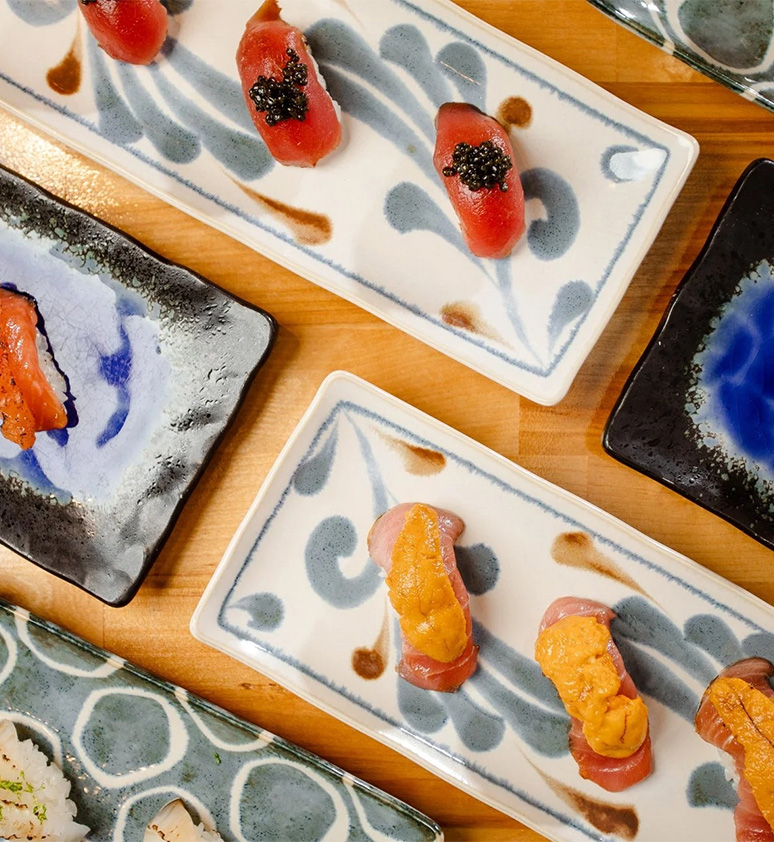 a group of plates of food