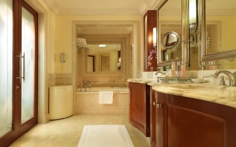 a bathroom with a large bath tub