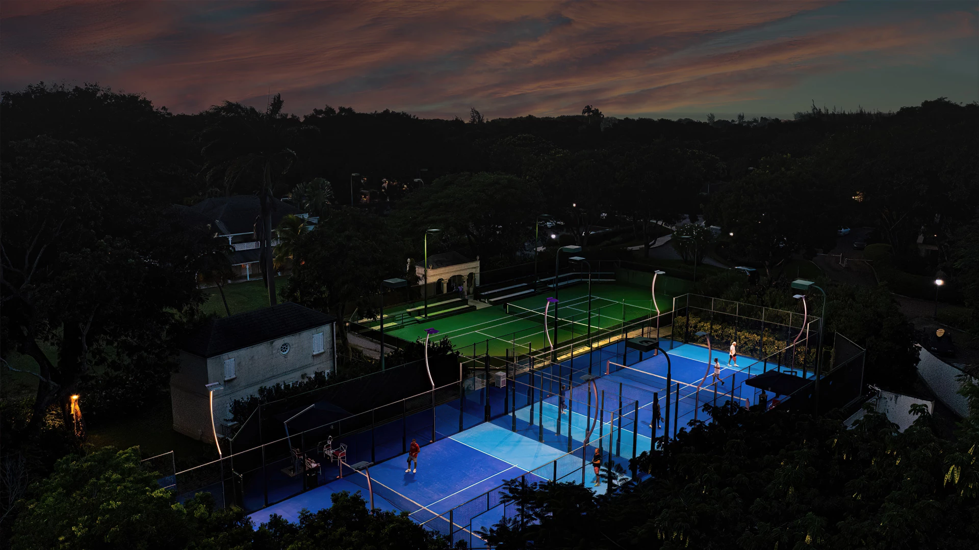 a swimming pool with a hill in the background