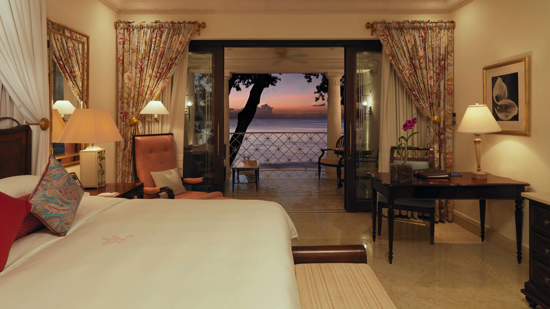 a bedroom with a large window