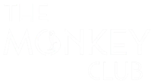 a white logo with a monkey on it