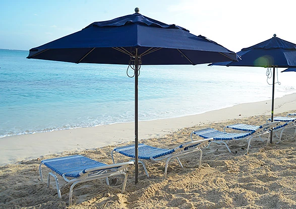 beach chairs and umbrellas
