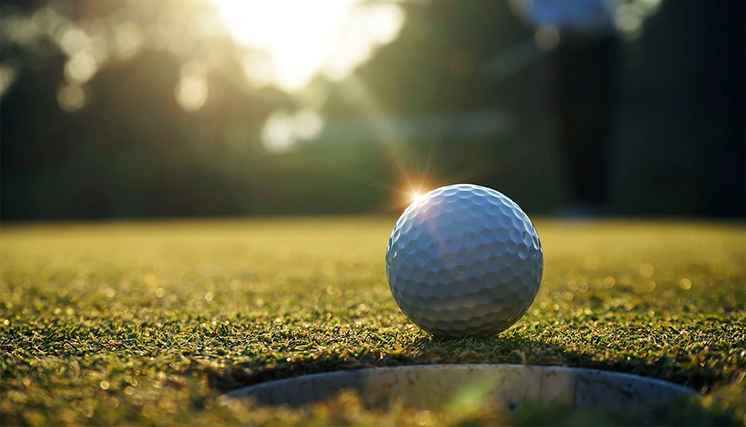 golf ball sitting next to hole